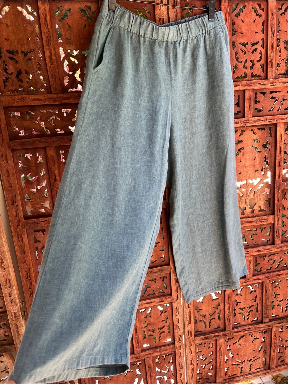 Eileen Fisher Washed Organic Linen Délavé Wide Pants in Teal